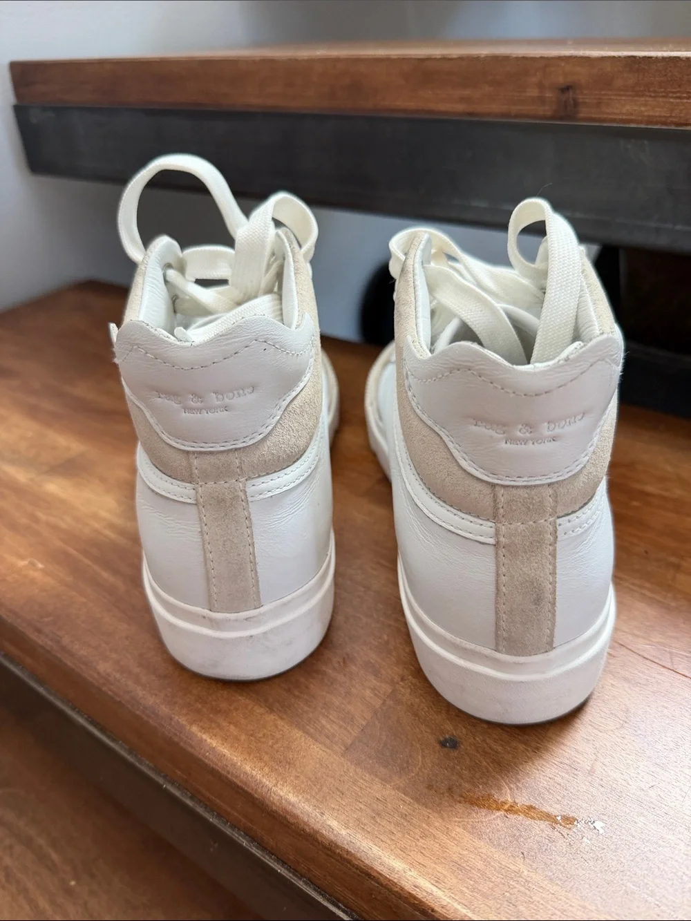 rag & bone High-Top Sneakers in White and Beige Suede Trim